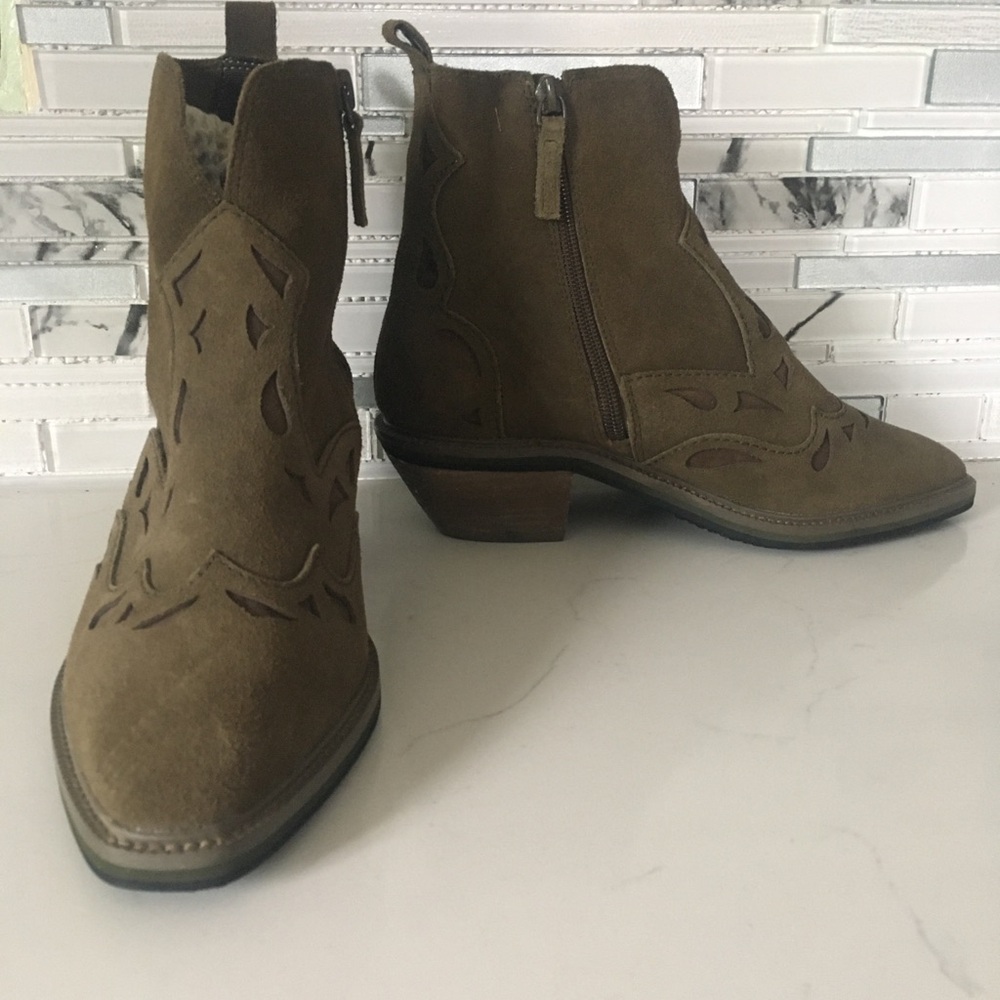Women's Suede Western Ankle Booties in Olive Green